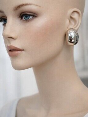 Chunky Silver Tone Dome Stud Earrings – Modern Women’s Fashion Jewelry